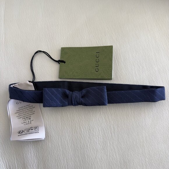 NWT GUCCI Bowtie Bow Tie Blue GG Silk 100% Authentic - Picture 4 of 10